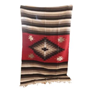 Handloomed Navajo Style Blanket Red Black Gray