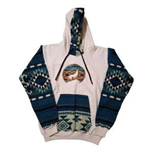 Alpaca Wool Hoodie Native Print with Howling Wolf White Large 1