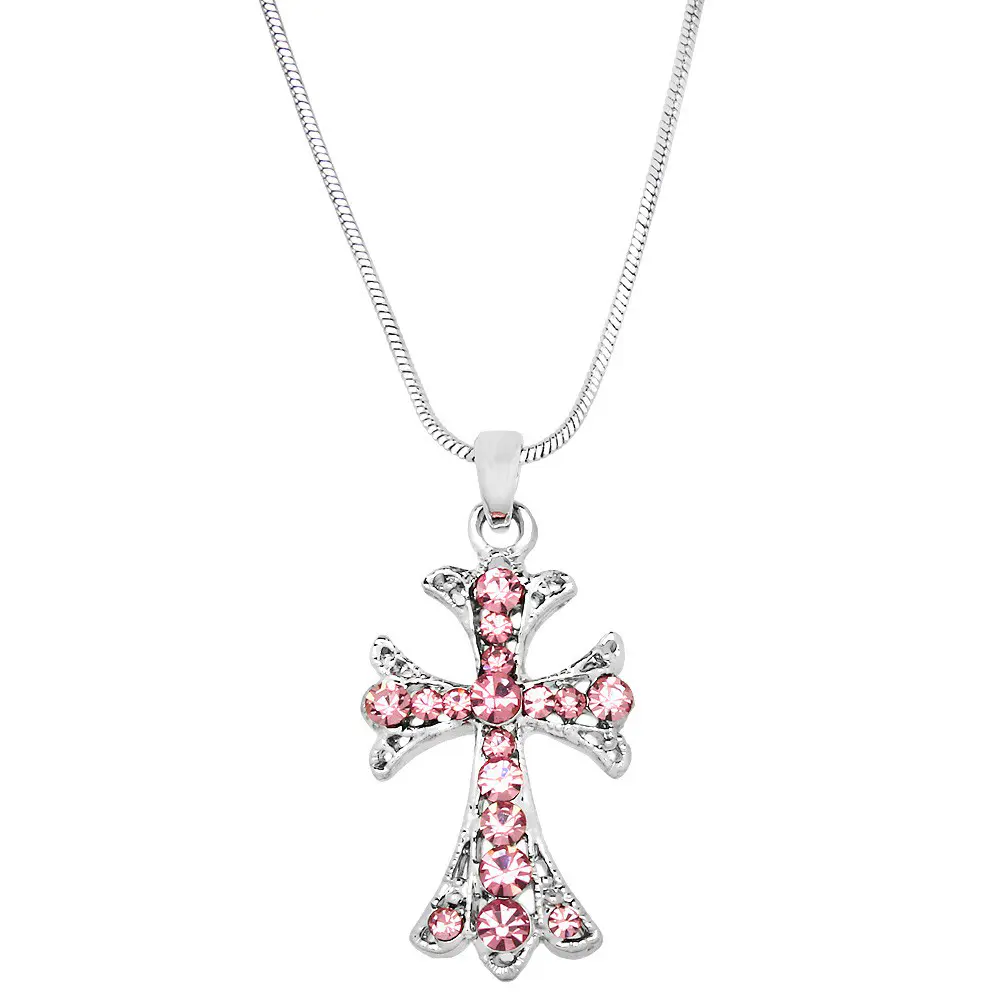 Cross Necklace White Gold S3 Pink