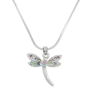 Dragonfly Necklace White Gold S2 Multi Color