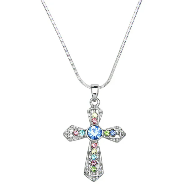 Cross Necklace White Gold S1 Multi Color