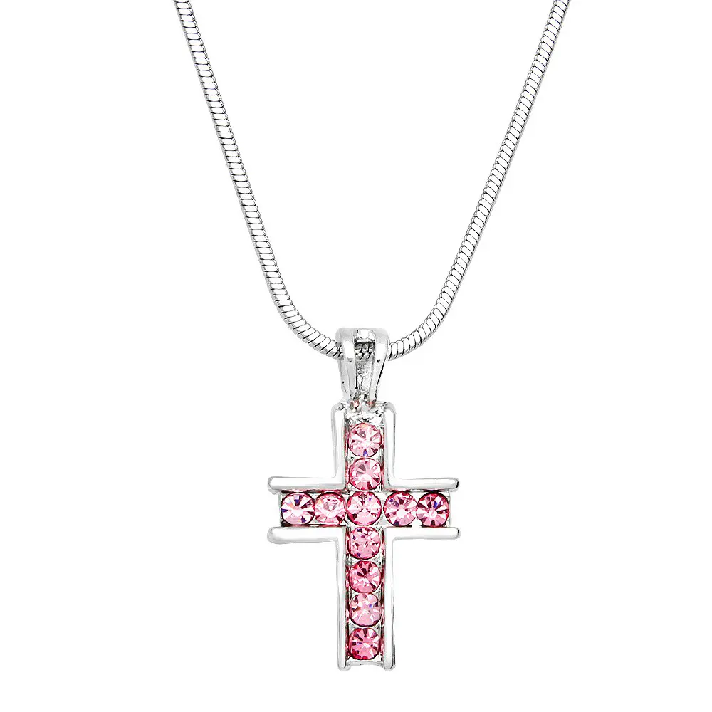 Cross Necklace White Gold S4 Pink