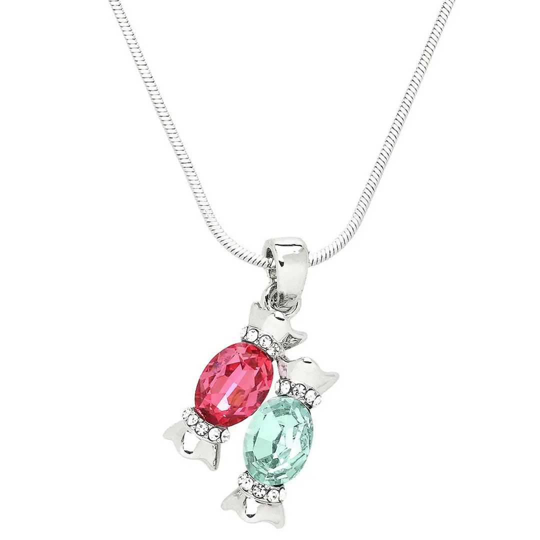 Candy Necklace White Gold S1 Red And Aquamarine