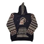 Alpaca Wool Hoodie Native Print with Howling Wolf Head X-Large 1