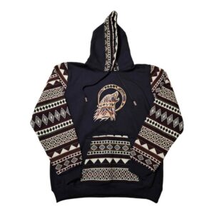 Alpaca Wool Hoodie Native Print with Howling Wolf Head X-Large 1