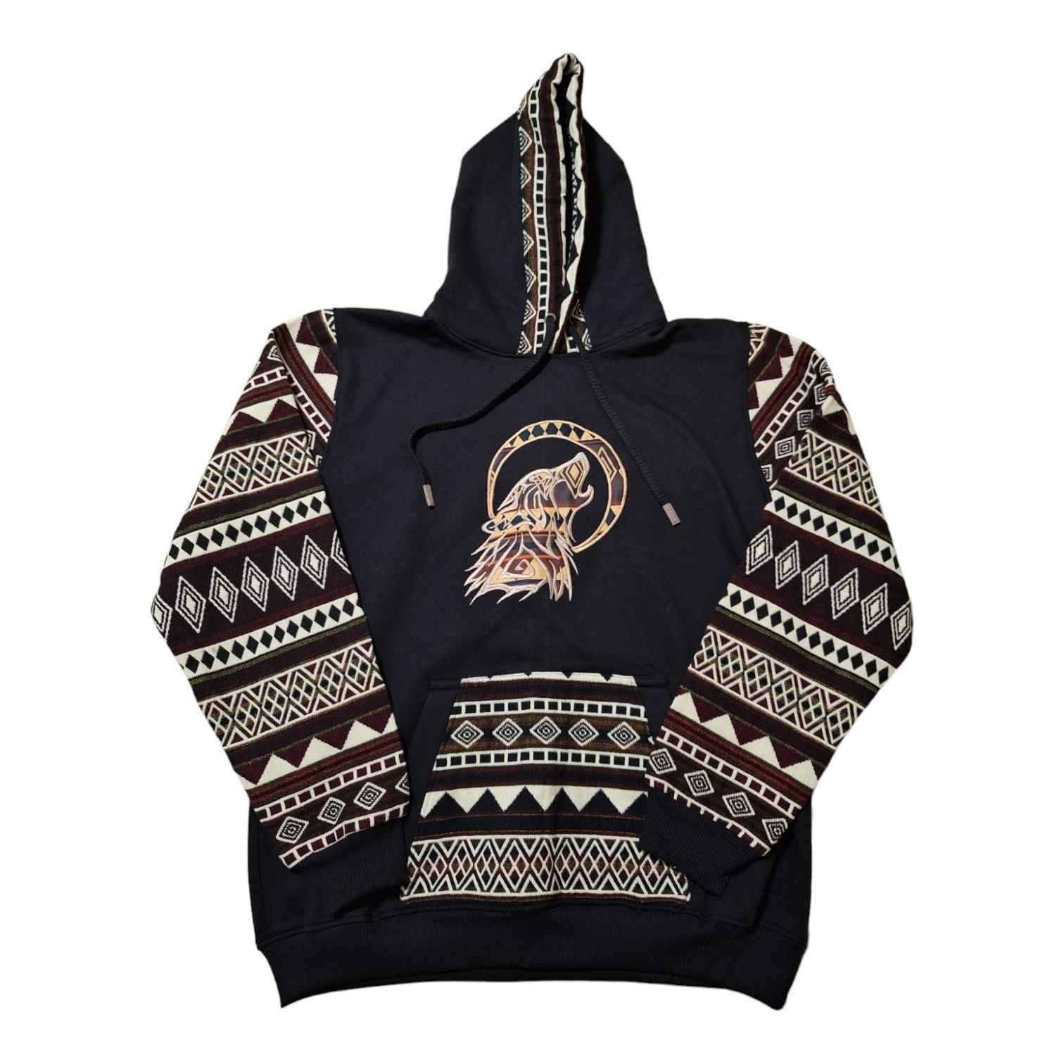 Alpaca Wool Hoodie Native Print with Howling Wolf Head X-Large 1