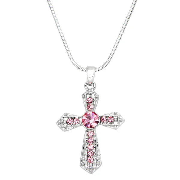 Cross Necklace White Gold S1 Pink