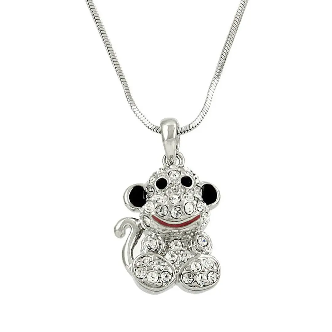 Monkey Necklace White Gold S1 Clear