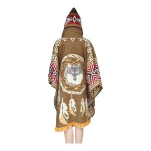 Alpaca Wool Poncho Golden Brown With Dreamcatcher Wolf Style 1