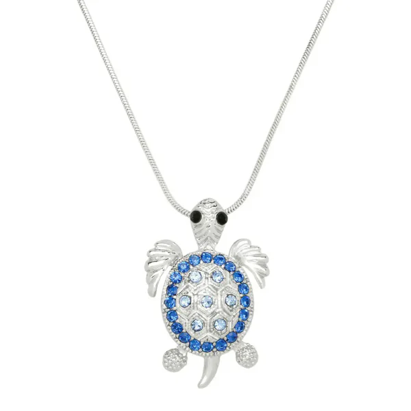 Turtle Necklace White Gold S5 Blue