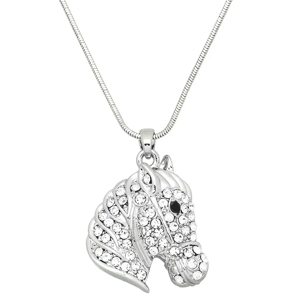 Horse Necklace White Gold S3 Clear