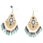 Beaded Earrings Gold Brown White Turquoise Miyuki Beads F18