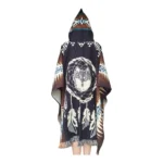Alpaca Wool Poncho Black With Wolf Style 2