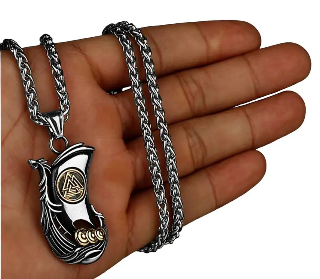 Viking Ship Stainless Steel Necklace 2 Gold