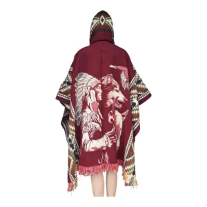 Alpaca Wool Poncho Red With Native Style 1