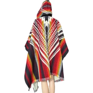 Alpaca Wool Poncho Geometric Red Style 4