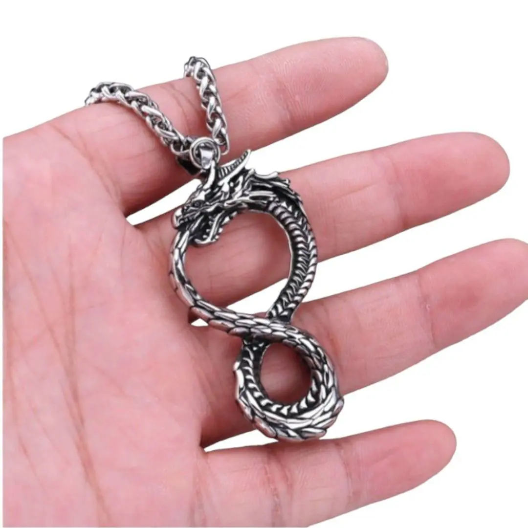 Dragon Snake Stainless Steel Necklace Silver