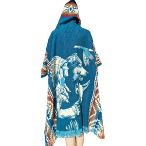 Alpaca Wool Poncho Blue With Native Style 1