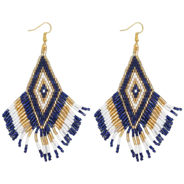 Beaded Earrings Blue Gold White Miyuki Beads F1