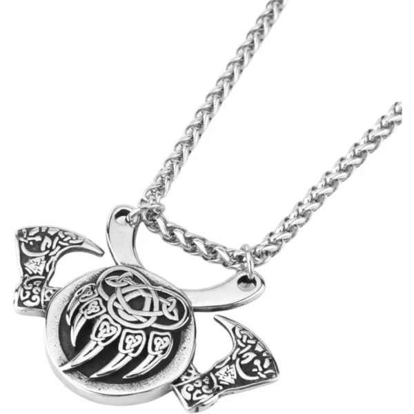 Double Axe Bear Paw Stainless Steel Necklace Silver