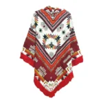Ecuador Poncho Geometric Diamond Burgundy White Red