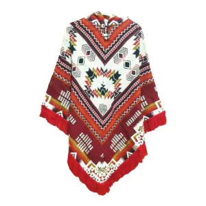 Ecuador Poncho Geometric Diamond Burgundy White Red