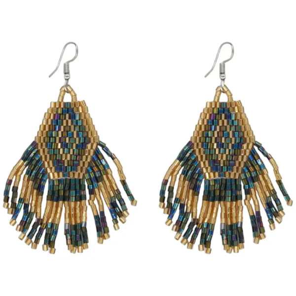 Beaded Earrings Gold Green Blue Miyuki Beads F20