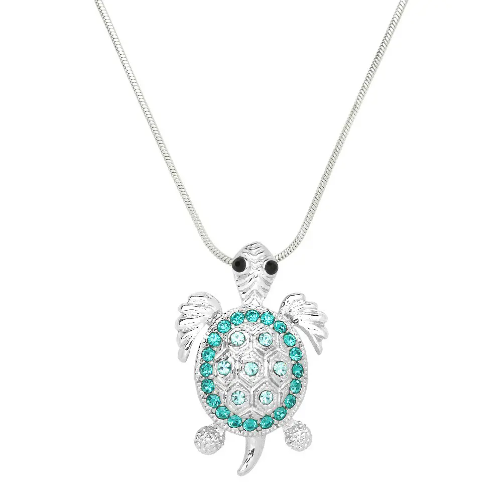 Turtle Necklace White Gold S5 Blue Zircon