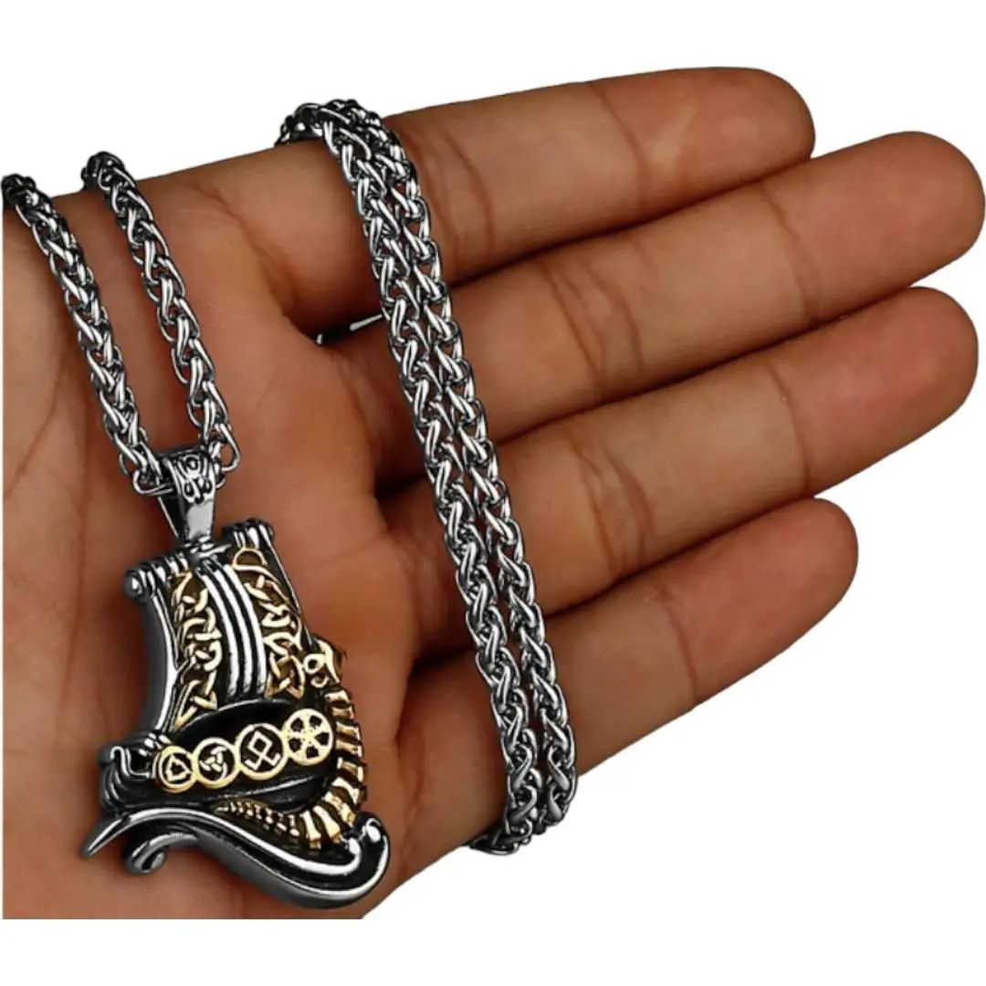 Viking Ship Stainless Steel Necklace 1 Gold