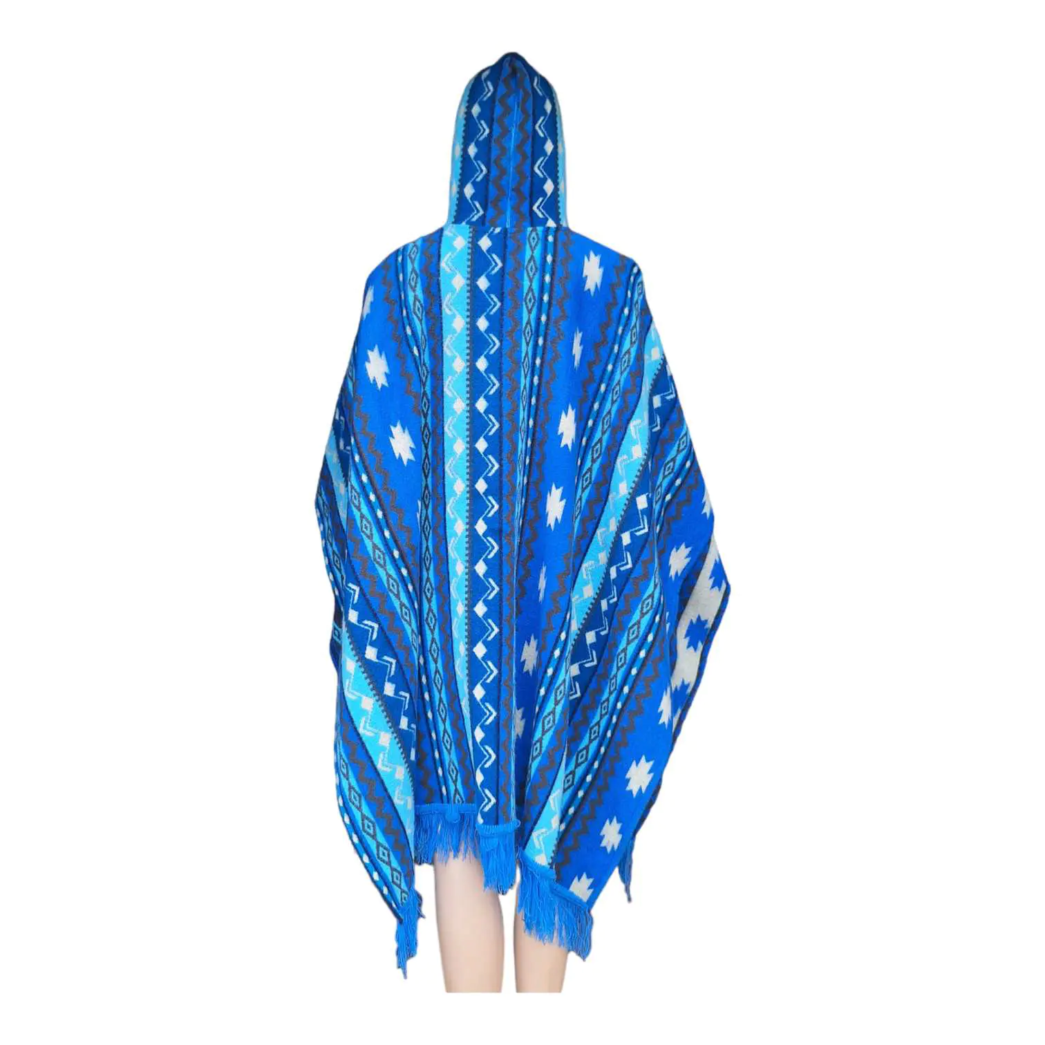 Alpaca Wool Poncho Geometric Blue Style 3