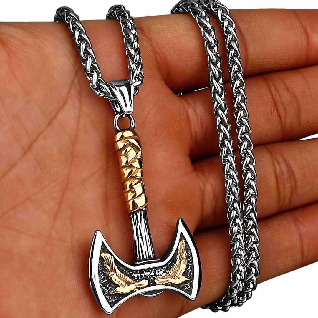 Double Axe Stainless Steel Necklace Gold