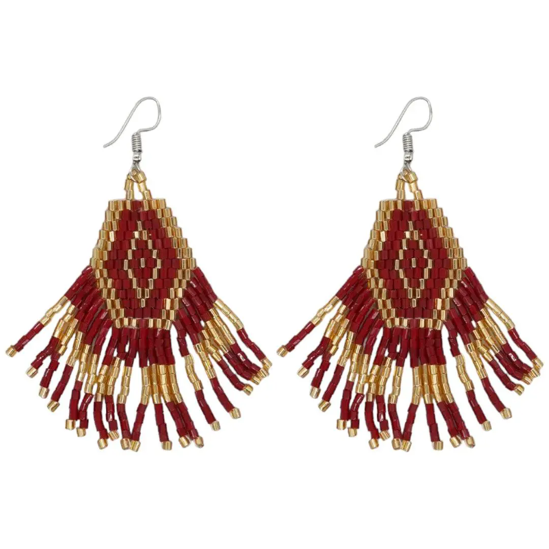 Beaded Earrings Red Gold Miyuki Beads F19