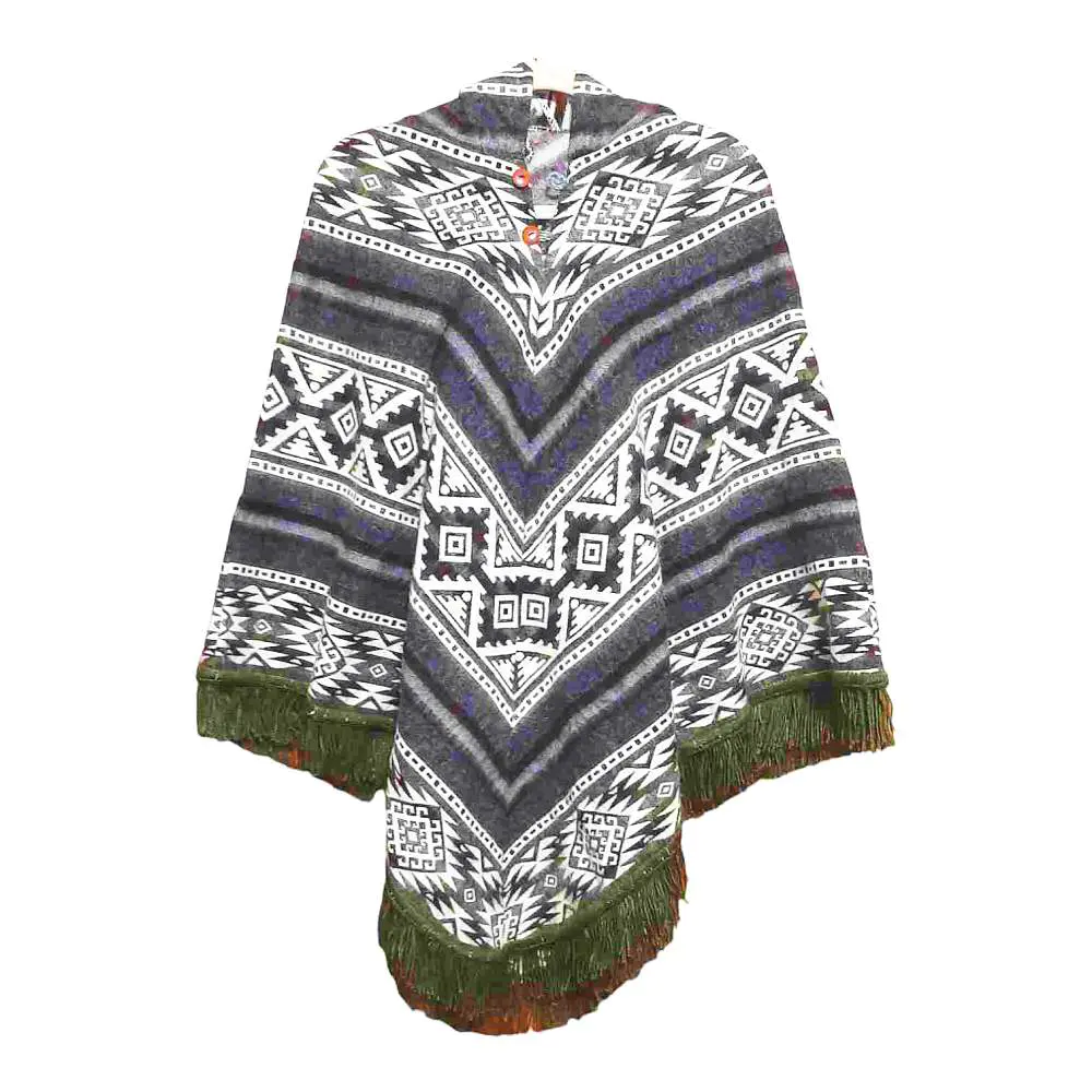 Ecuador Poncho Geometric Diamond Dark Grey White Olive