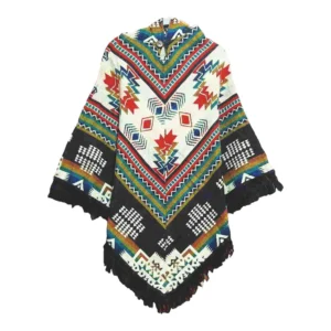 Ecuador Poncho Geometric Diamond Black Gold Red 1