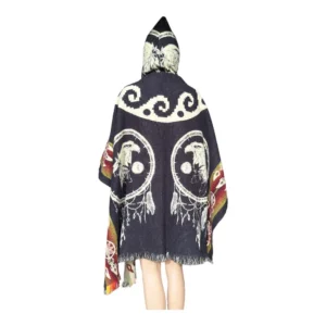 Alpaca Wool Poncho Black With Eagle Style 1