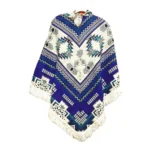 Ecuador Poncho Geometric Diamond Blue Grey White