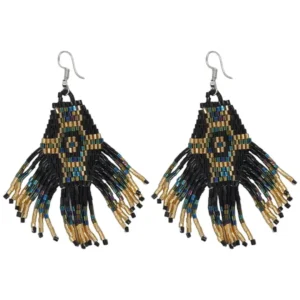 Beaded Earrings Black Gold Blue Miyuki Beads F13