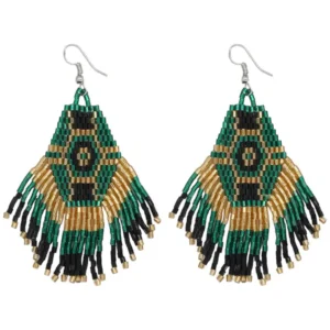 Beaded Earrings Green Gold Black Miyuki Beads F16