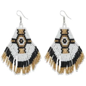 Beaded Earrings White Black Gold Miyuki Beads F15