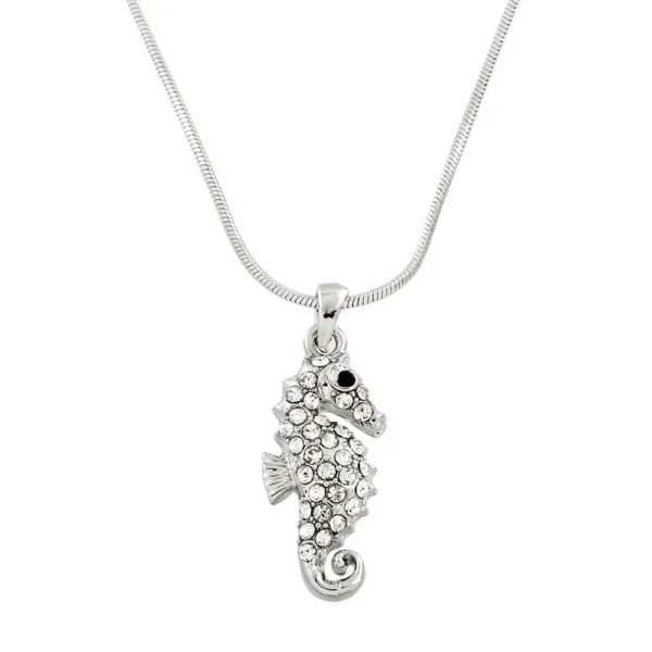 Seahorse Necklace White Gold S1 Clear