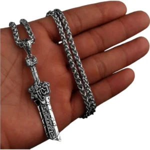 Broken Viking Sword Stainless Steel Necklace 2 Silver