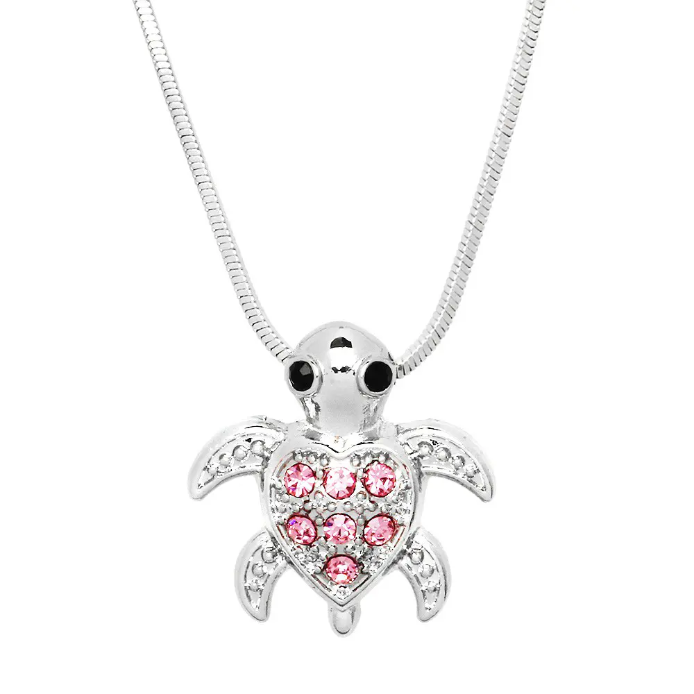 Turtle Necklace White Gold S4 Pink