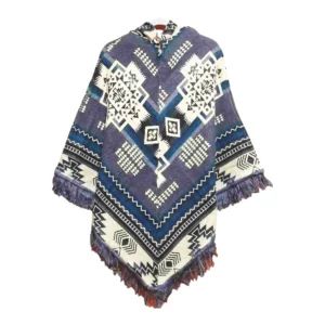 Ecuador Poncho Geometric Diamond Dark Grey White Midnight Blue