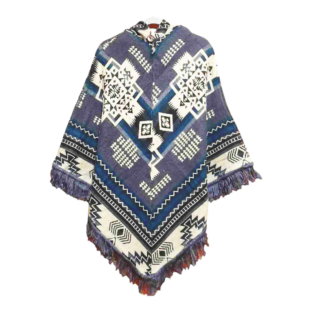 Ecuador Poncho Geometric Diamond Dark Grey White Midnight Blue