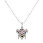 Turtle Necklace White Gold S1 4Multi Color Inlay