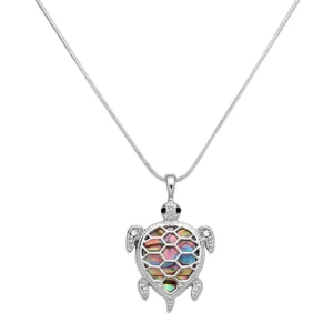 Turtle Necklace White Gold S1 4Multi Color Inlay