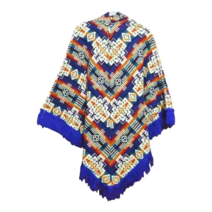 Ecuador Poncho Geometric Diamond Blue Red Gold