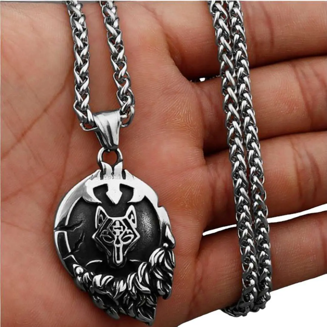 Wolf With Shield Stainless Steel Necklace 3 Silver