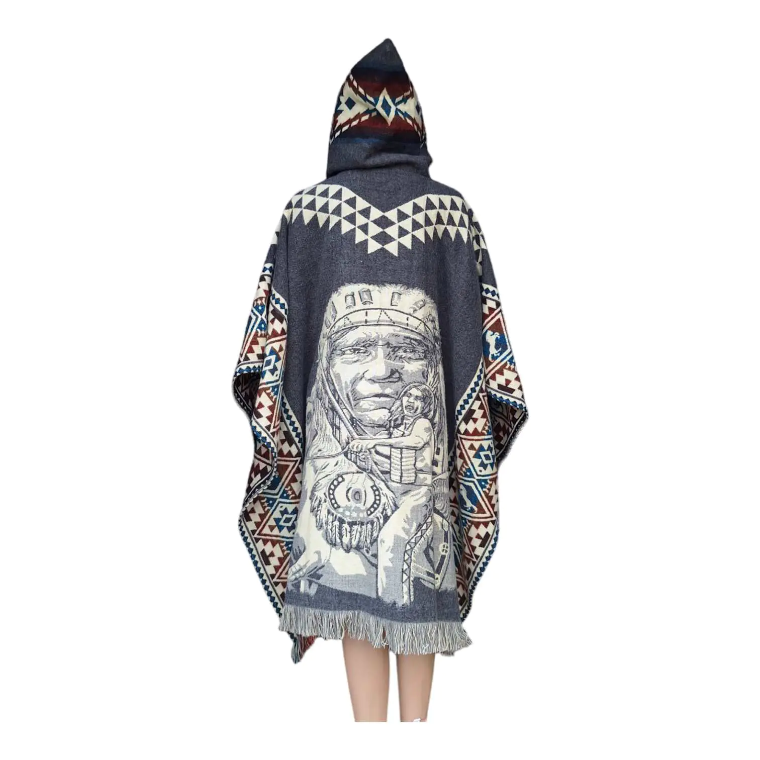 Alpaca Wool Poncho Grey With Native Style 2