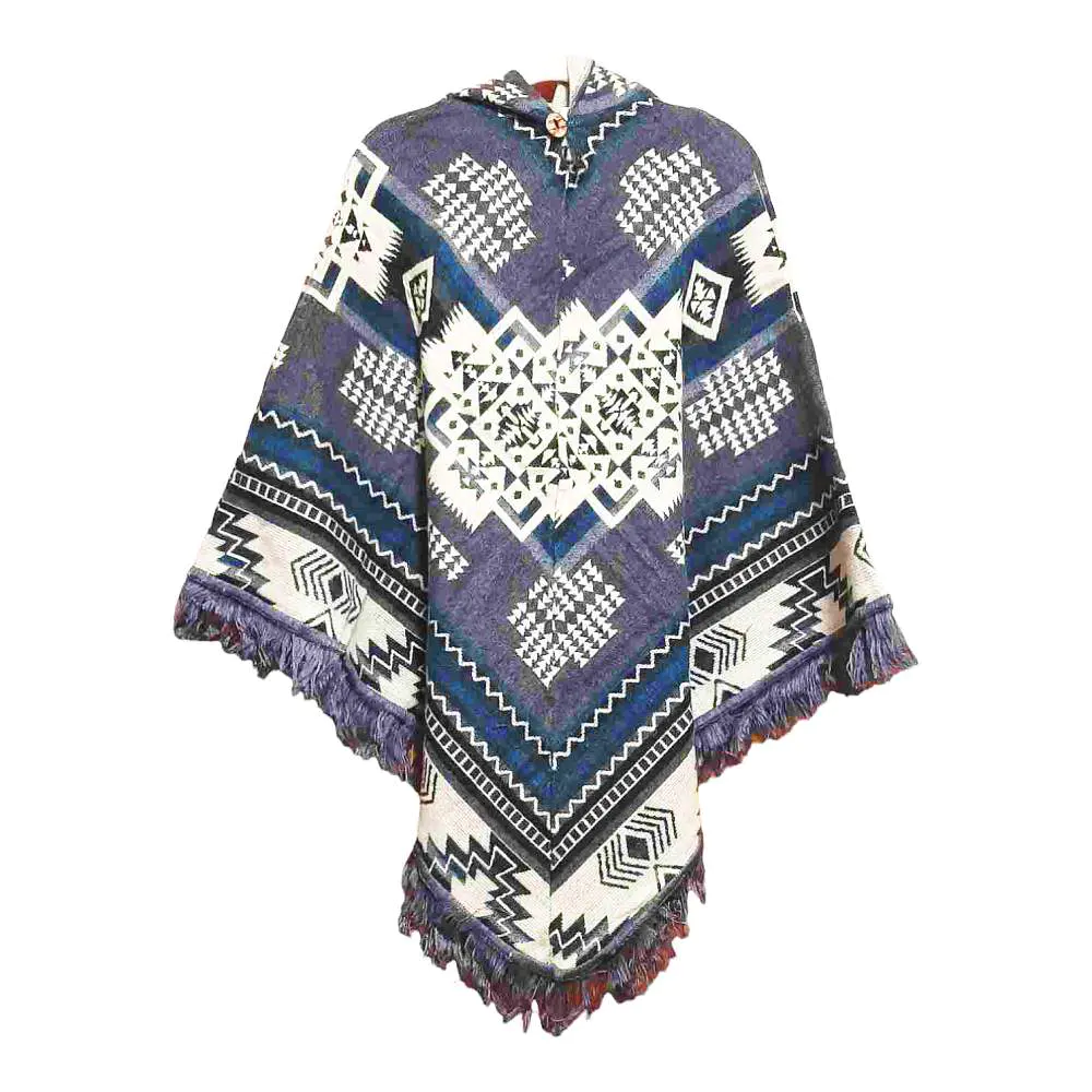 Ecuador Poncho Geometric Diamond Dark Grey White Grey